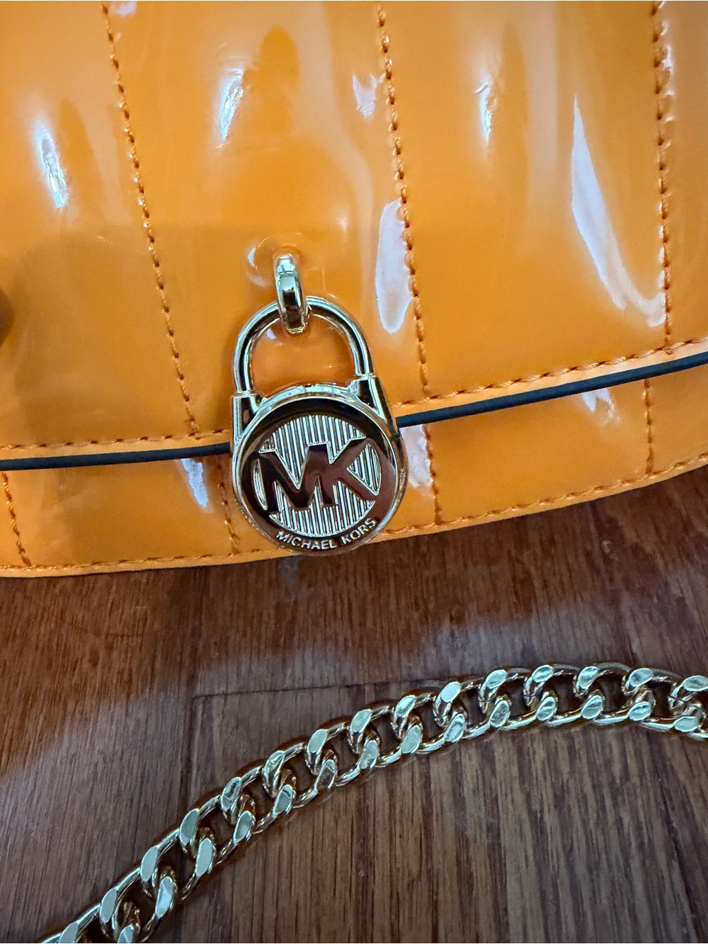 Michael Kors Mila Small Patent Convertible Crossbody Bag in Pop Orange - Picture 2 of 8